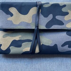 Stella & Dot Camouflage Clutch with Black Leather Ties